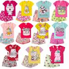 Kit 4 Peças Sortidas de Pijama verão Infantil Menina - 2 Camisetas + 2 Bermudas - Kit 2 Conjuntos