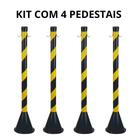 Kit 4 pedestal 90cm zebrado para sinalização preto/amarelo