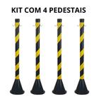 Kit 4 Pedestal 90Cm Zebrado Para Sinalização Preto/Amarelo - Plasticor