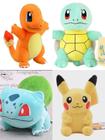 kit 4 Pelúcias Pokémon Pikachu Charmander Bulbassauro Squirtle lindos