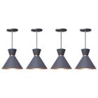 Kit 4 Pendente Lustre Luminária Berlim 23cm Cinza - Iluminar Ambiente