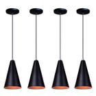 Kit 4 Pendente Lustre Luminária Cone Preto - AZ Casa Decor