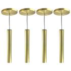 Kit 4 Pendente Tubo Dourado 30Cm Cabo Cristal + Led