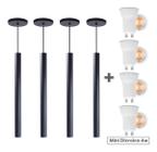 Kit 4 Pendente Tubo Preto 50 Cm + Lâmpada LED Branco Frio - AZ Casa Decor