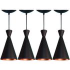 Kit 4 Pendentes Cone Estilo Tom Dixon Preto Fosco E Cobre - Estillo & luz