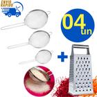 Kit 4 Peneira Coador Aço Inox 12, 14, 18 cm + Ralador 4 Faces Inox Profissional para Casas Restauran