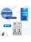 Kit 4 pilhas AAA Recarregável 1100 mAh + Carregador Auto Stop