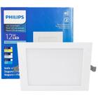 Kit 4 Plafon Quadrado Embutir 12w Philips Branco Quente 3000K