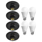 Kit 4 Plafonier Plafon Soquete E-27 Preto 4 Lâmpada Led 12W