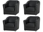 Kit 4 Poltronas Decorativa Biane Couro Preto Pés Cromado Ms Decor - Mansão Decor