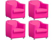 Kit 4 Poltronas Decorativa Biane Couro Rosa Pink Pés Cromado Mz Decor - Mazzero Decor