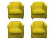 Kit 4 Poltronas Decorativa Biane Suede Amarelo Pés Cromado Ms Decor