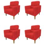 Kit 4 Poltronas Decorativa Luna Sala de Estar Veludo Vermelho Kimi Design