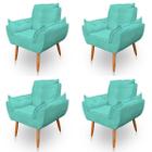 Kit 4 Poltronas Decorativa Opala Sala de Estar Tecido Suede Azul Turquesa Kimi Decor