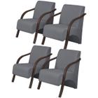 Kit 4 Poltronas Decorativas 1 Lugar Vênus Braço Pé Madeira Confortável Sala TV D Salla Suede Grafite