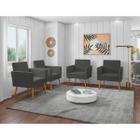 Kit 4 Poltronas Decorativas Larah Suede Cinza