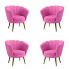 Kit 4 Poltronas Decorativas Pétala Sala de Estar Tecido Veludo Rosa Kimi Design