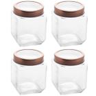 Kit 4 Pote de Vidro 1,2L Quadrado com Tampa Metal Mantimentos Rosé Gold Gran Gastro Lyor