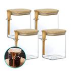 Kit 4 Pote Hermético de Vidro Borossolicato com Tampa e Colher Bambu 950ml