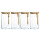 Kit 4 Pote Hermético Vidro E Bambu Com Colher 1400Ml - Facilite.Ud