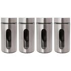 Kit 4 Pote Inox Visor Vítreo Fechamento Hermético 1,3 Litros