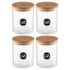 Kit 4 Pote Vidro Hermético 700 Ml Bambu Mantimento Tempero