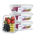 Kit 4 Potes De Vidro Hermético 370ml Retangular Com Tampa