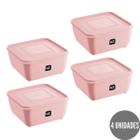 Kit 4 Potes Quadrado Rosa Alimentos Fit 500ml Boa Vedação - UZ