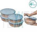 Kit 4 Potes Tigela Saladeira de Vidro com Tampa Plástica Oceani 1,5 litro Vitazza: Para Servir e Organização de Cozinha e Geladeira Opção Sustentável