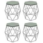 Kit 4 Puff Banqueta Luna Decorativo Sala Quarto Ferro Cinza Assento MDF Verde Oliva - Ahazzo Móveis