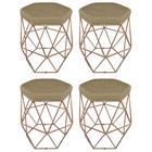 Kit 4 puff decorativos para sala hexagonal aramado base bronze suede nude - cique e decore