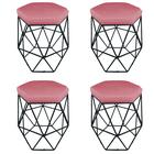 Kit 4 puff decorativos para sala hexagonal aramado base preta suede rosê - clique e decore