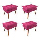 Kit 4 Puff Opala Premium Almofadada para Decoração Sala de Estar - Veludo Rosa