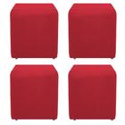 Kit 4 Puffs Decorativos Dado Sala de Estar Recepção Suede Vermelho