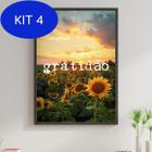 Kit 4 Quadro Decorativo Gratidão - Girassol - Por Do Sol