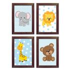 Kit 4 Quadro Decorativo Infantil Safari Baby Animais Azul