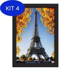 Kit 4 Quadro Foto Paris Torre Eiffel e Flores Moldura Preta
