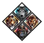 Kit 4 Quadros Arte Animais Leão Tigre Gorila Lobo Decoração