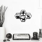 Kit 4 Quadros Decorativos Alce Cervo Lobo Urso Hexagonal Mdf Escultura de Parede Vazado Preto