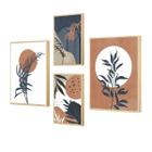 Kit 4 Quadros Decorativos Boho Moderno Marrom Folhagens