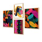 Kit 4 Quadros Decorativos Brasil Folhagens Colorido Natureza