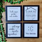 Kit 4 quadros decorativos frases sala preto e branco