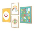 Kit 4 Quadros Decorativos Infantil Quarto Criança Colorido Alfabeto