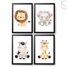 Kit 4 Quadros Decorativos Infantil Safari Baby Aquarela