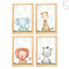 Kit 4 Quadros Decorativos Safari Aquarela Baby moldura vidro