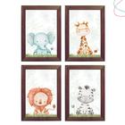 Kit 4 Quadros Decorativos Safari Aquarela Baby moldura vidro