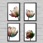 Kit 4 Quadros Flores Neutras Suave 33X24Cm - Com Vidro