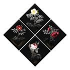 Kit 4 Quadros Flores Rosas Arte Gótica Forma Diamante