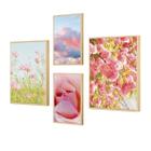 Kit 4 Quadros Paisagem Rosa Flores 20x30 30x40