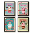 Kit 4 Quadros Para Cozinha - Cupcakes 45x34cm - com vidro